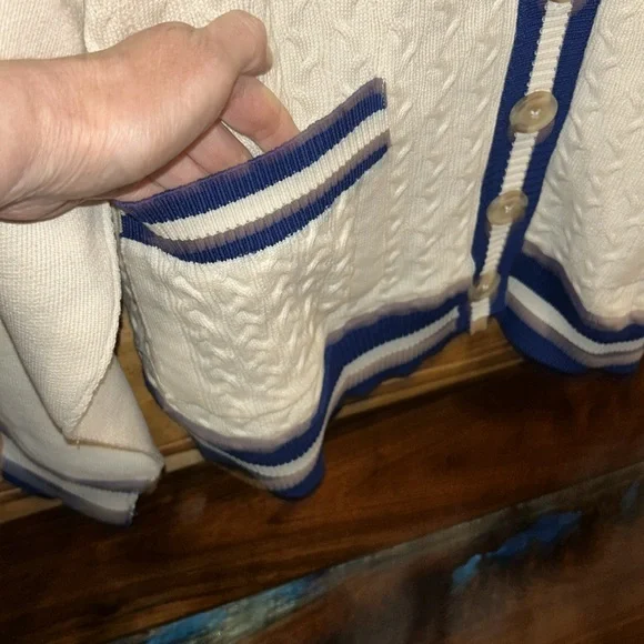 Free People Cream and Blue Cardigan - Picture 8 of 13